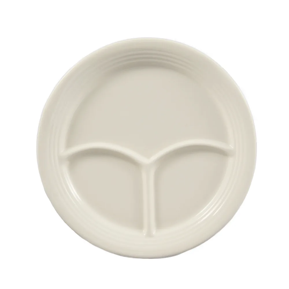CAC China CMP-21 Divided Plate, 12" Dia x 3/4" H Round, 3-Compartment Ceramic White - Dozen