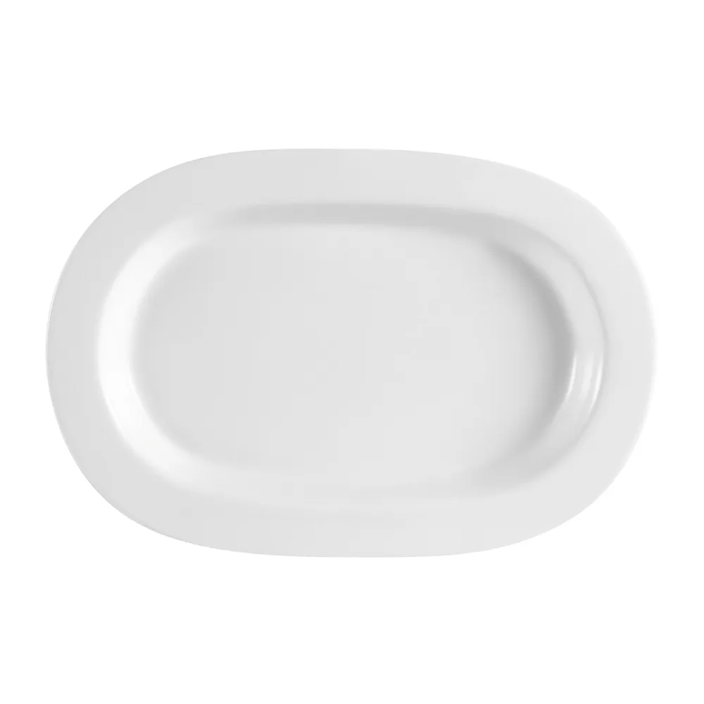 CAC China RCN-93 RCN Specialty Platter, 12" L X 8" W X 1" H Oblong Porcelain, Super White - Dozen