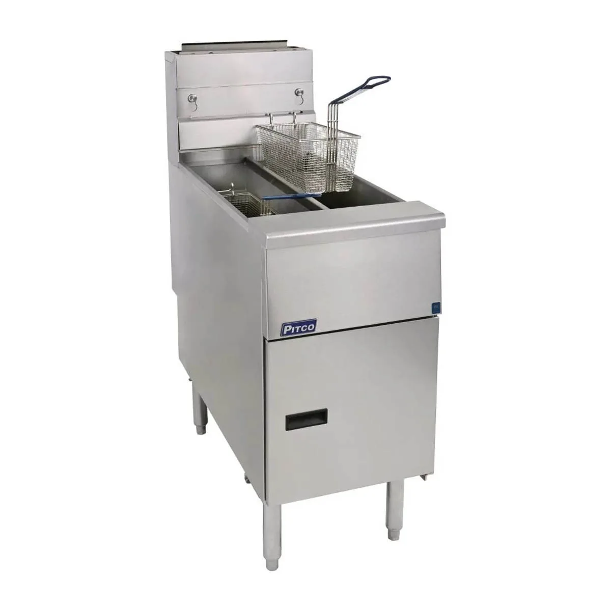 Pitco SG14T-S Split Pot Floor Model Gas Fryer w/ (2) 25 lbs Frypots, Millivolt Control, 100,000 BTU