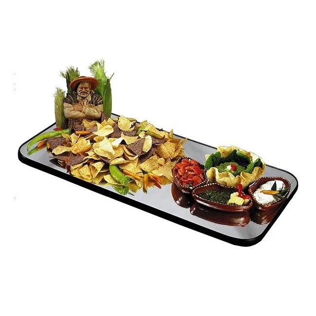 Lakeside 2265 Mirror Tray - 16" x 32" Glass With 9" Acrylic Legs, Black Vinyl Edges, Made In USA