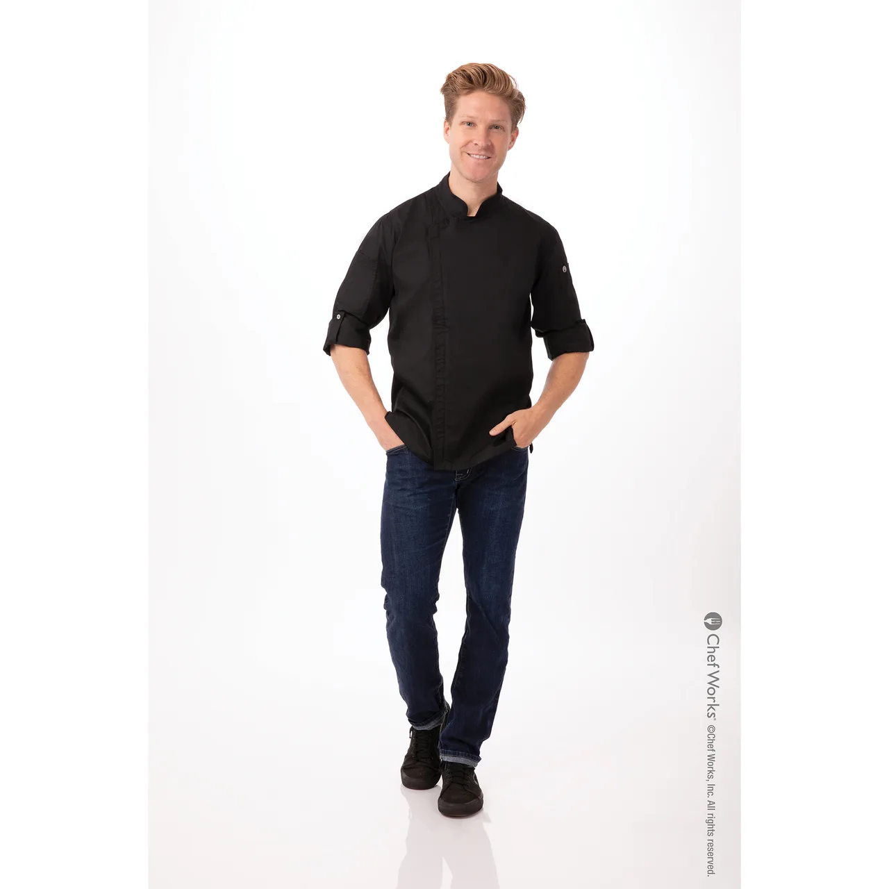 Chef Works BCLZ008-BLK-5XL Men'S Hartford Chef Coat, Black, 5XL, Poly/Cotton, Long Sleeve
