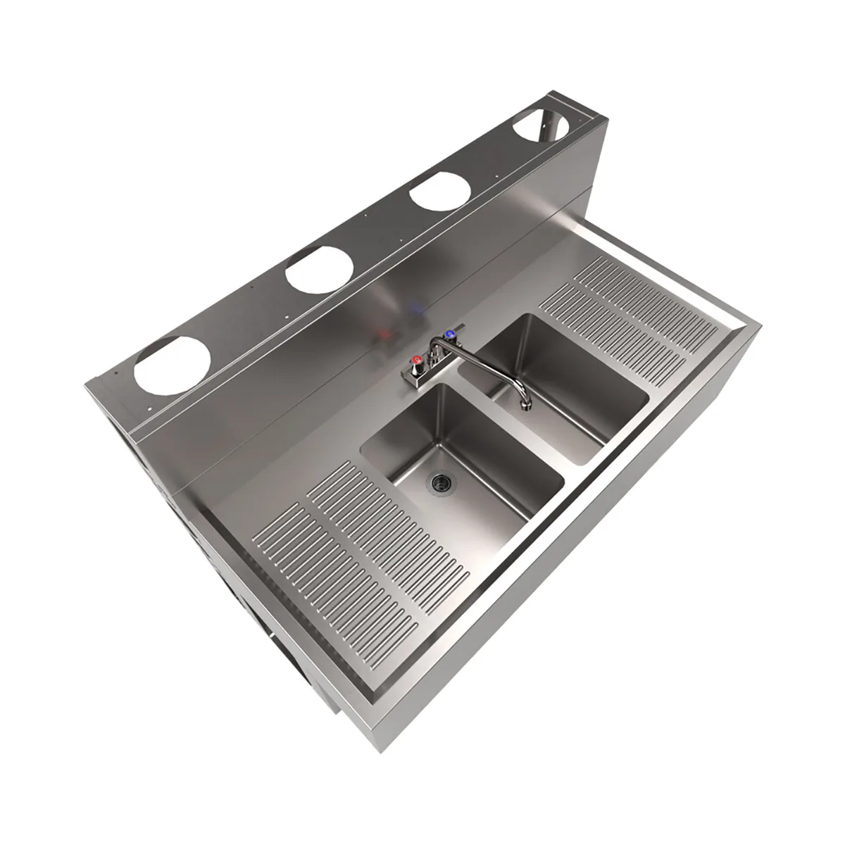 BK Resources UBDW-21-248TS Underbar Sink Units, 2 Compartment with 2 Drainboards