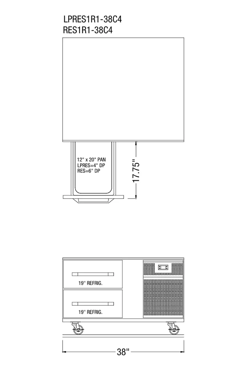 Randell LPRES1L1-38C4 38" 2 Drawers Refrigerated Chef Base w/ Marine Edge, Self-Contained