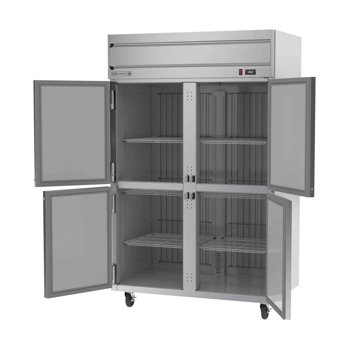 Beverage Air HRP2HC-1HS 52" 2-Section Reach-In Refrigerator w/ 4 Solid Half Doors, Top Mounted, 1/3 hp, 47 cu. ft.