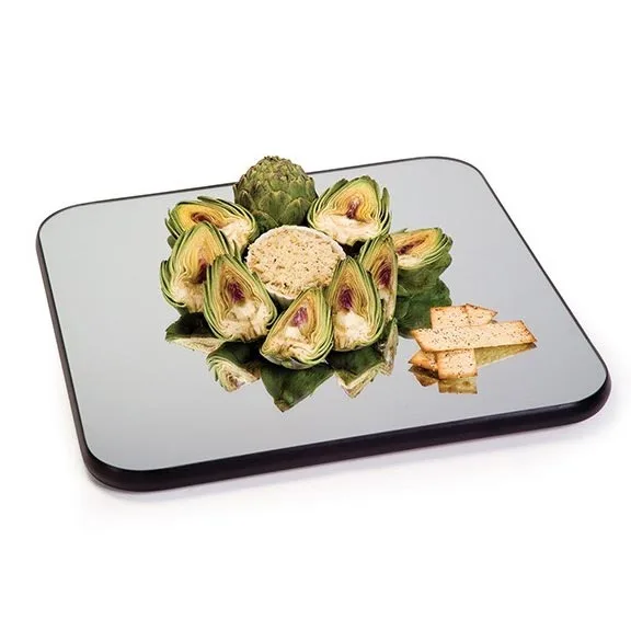 Lakeside 2277 Mirror Tray - Square 22" x 22", Rimless Plate Glass, 9" Acrylic Legs, Vinyl Edges