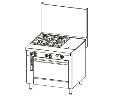Southbend P36D-TTC 36" Gas Heavy Duty Range, 24" Griddle Left w/ Thermostatic Controls, 12" Charbroiler Right, (1) Standard Oven, 141.000 BTU