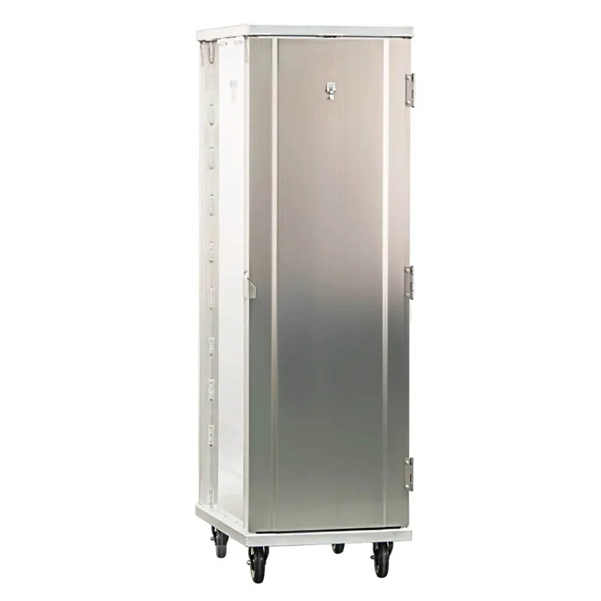 New Age 1290 40 Pan Aluminum Mobile End Load Enclosed Sheet Pan Rack w/ 1 1/2" Bottom Load Slides