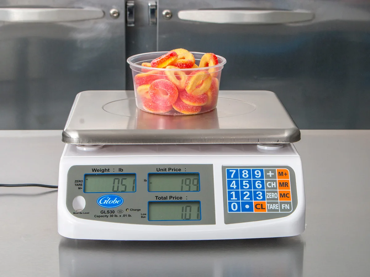 Globe GLS30 - 30 lb 0.01 lb Legal Trade Scale, 8"x10" Stainless Steel Platform, LCD, Auto Tare, 40‑Item Memory