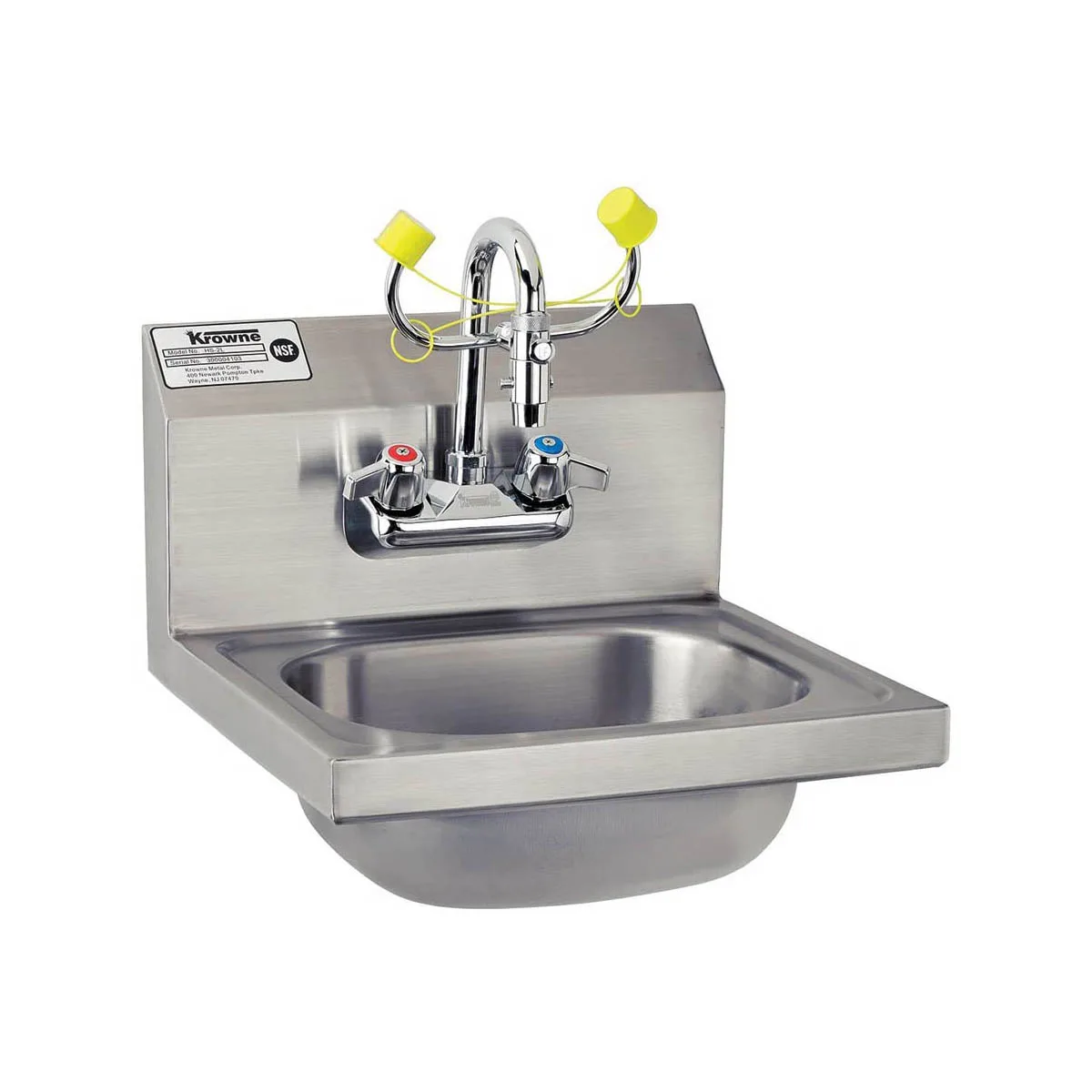 Krowne HS-36 15" Wall Mounted Hand Sink with Faucet & Eye Wash - 20 gauge