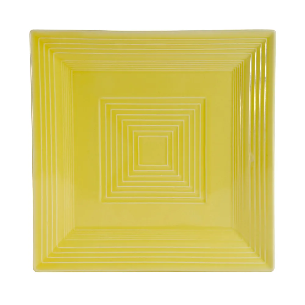 CAC China TG-SQ16-SFL Tango Plate, 10" x 10" x 1" Square Embossed Porcelain Sunflower - Dozen