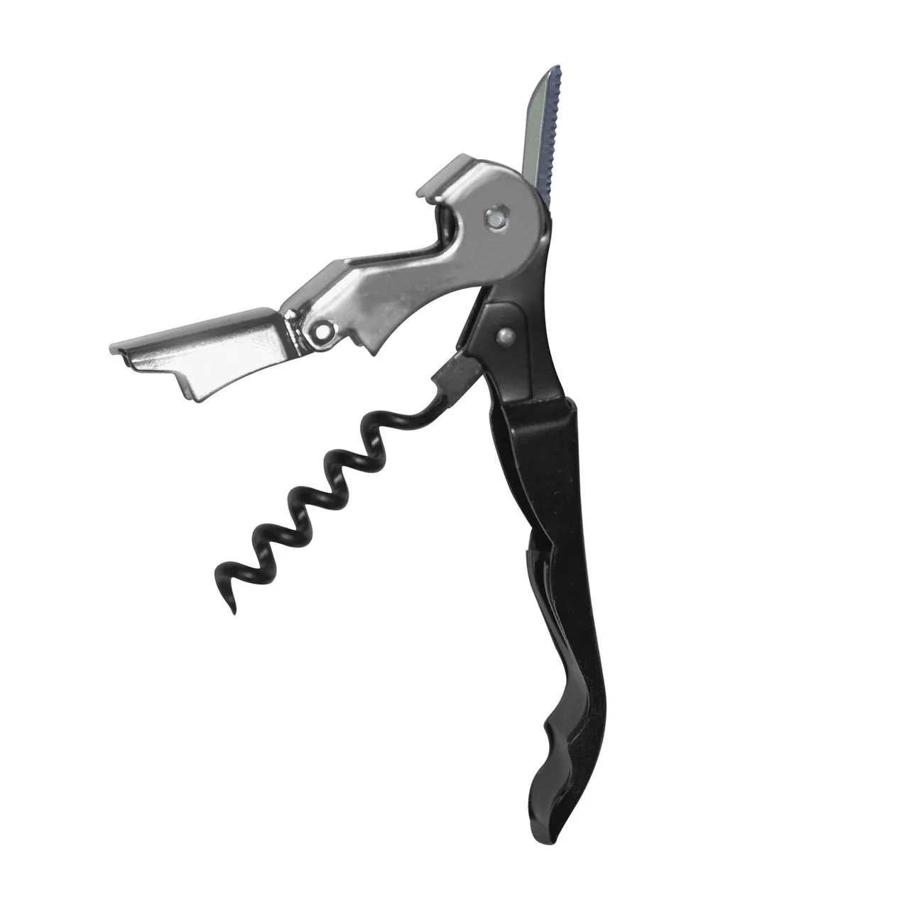 CAC China CKSW-1 Waiter's Corkscrew, Double Hinged, Black Handle, Skull Type