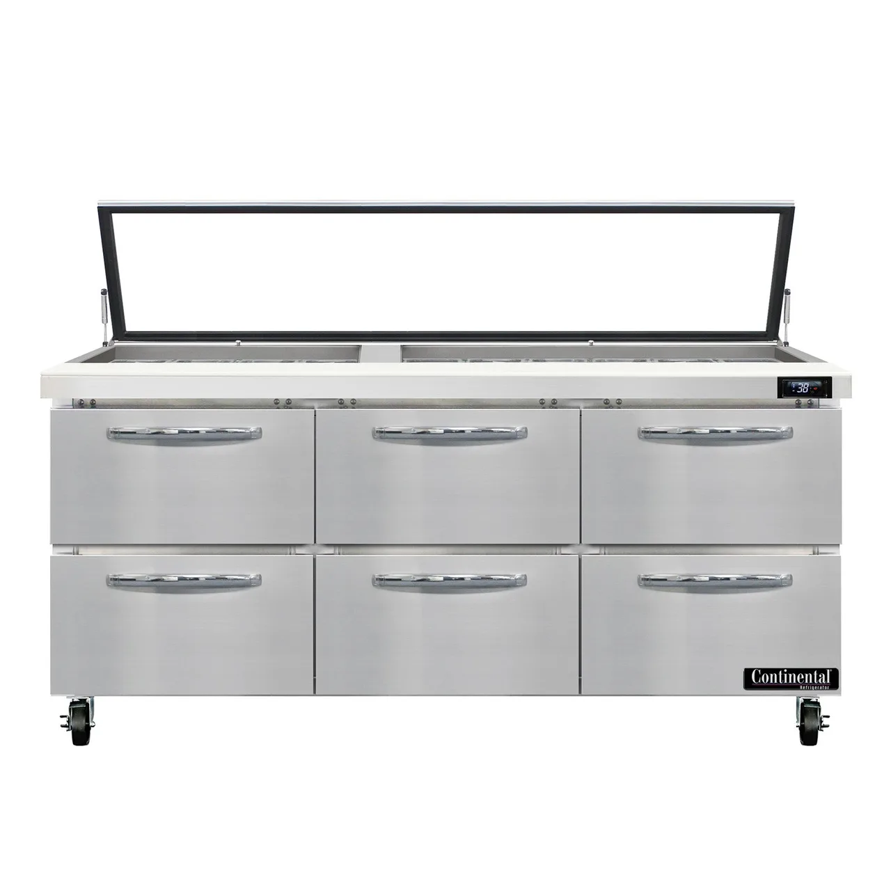 Continental Refrigerator SW72N30M-HGL-D 72" Mega Top Sandwich Prep Table w/ 6 Drawers, 30 pans