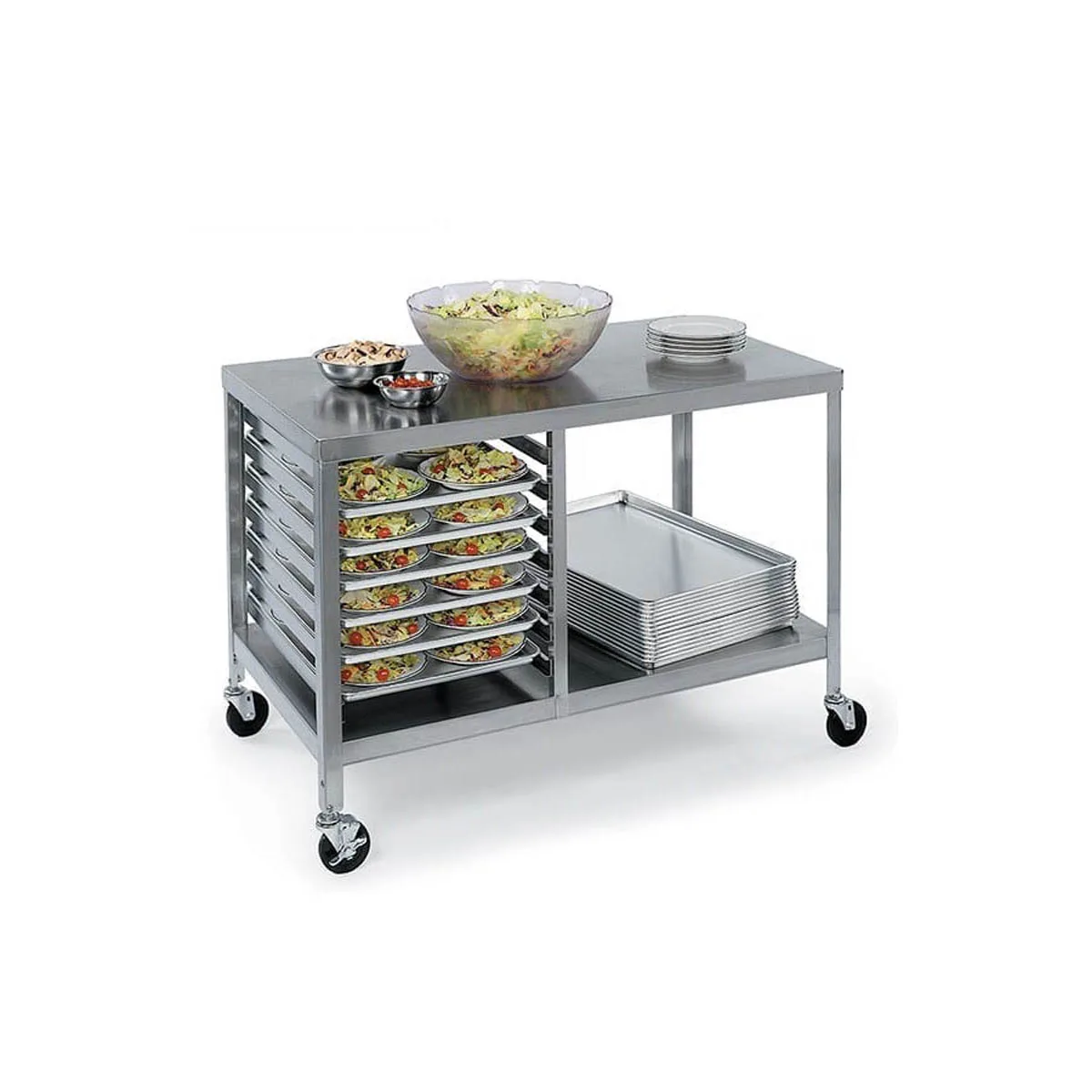 Lakeside 130 Stainless Steel Portable Work Table, 27x48 Top, Channel Ledges for 15 Sheet Pans, 1-1/2 Spacing