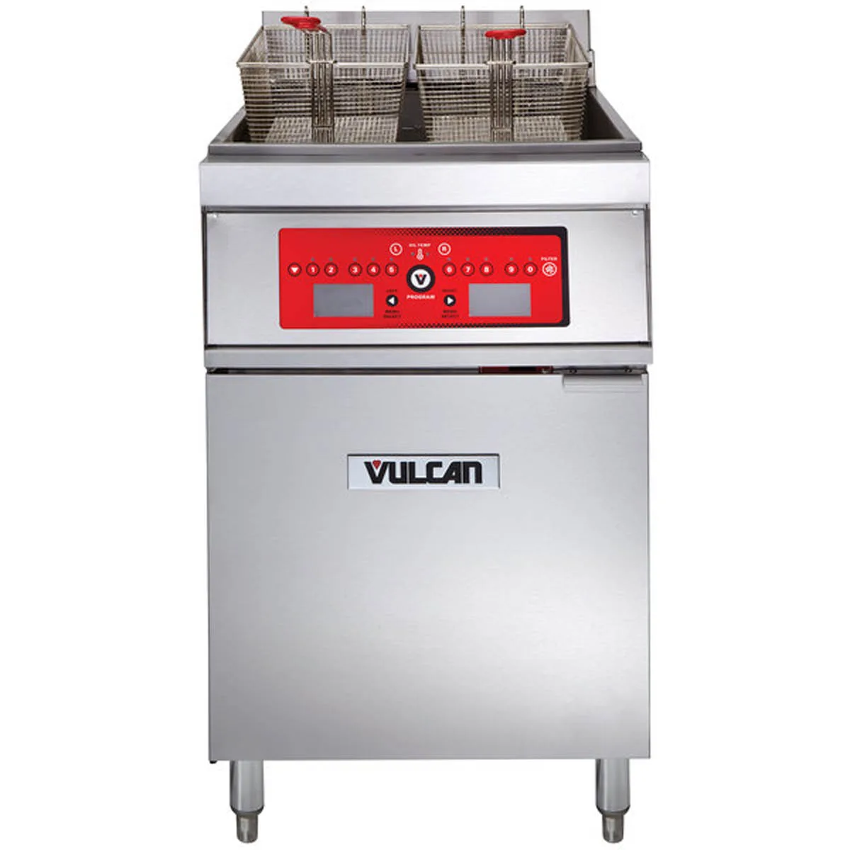 Vulcan 1ER85C Full Pot Floor Model Electric Fryer w/ 85-lb., Computer Controls, Twin Baskets
