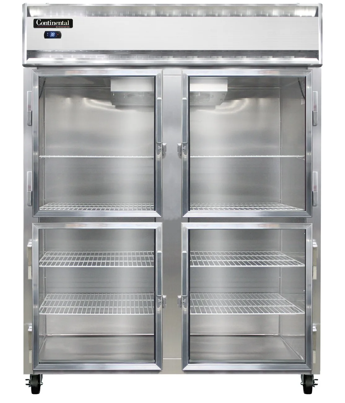 Continental Refrigerator 2RESNSSGDHD 57" 2-Section Reach-In Refrigerator w/ 4 Glass Half Doors, All Stainless Steel, 40 cu.ft.