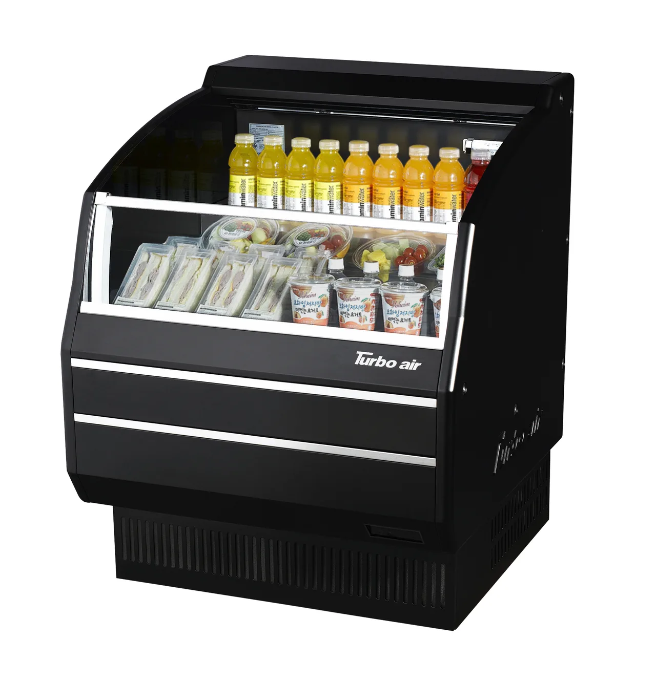 Turbo Air TOM-30SB-SP(-A)-N 28" Horizontal Open Display Merchandiser in Black, Self-Contained, 2 Shelves