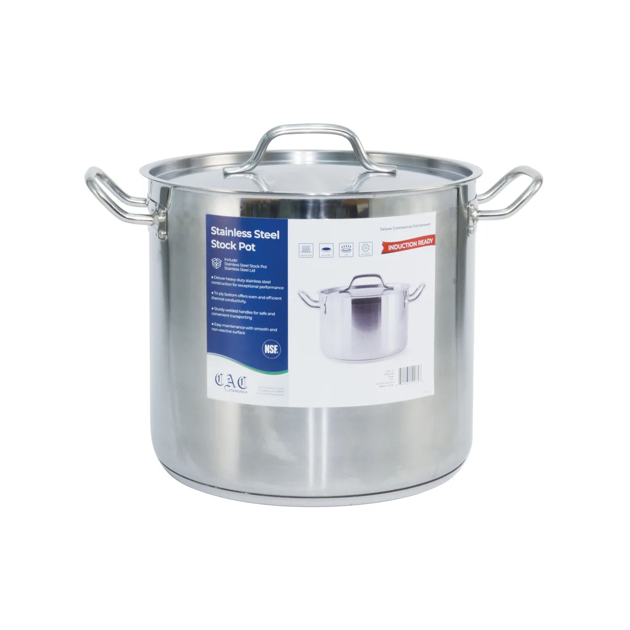 CACChina STKP-16 16-Qt Stock Pot, 11" x 9-7/8", Tall & Narrow, Stainless Steel, Induction Ready - Set