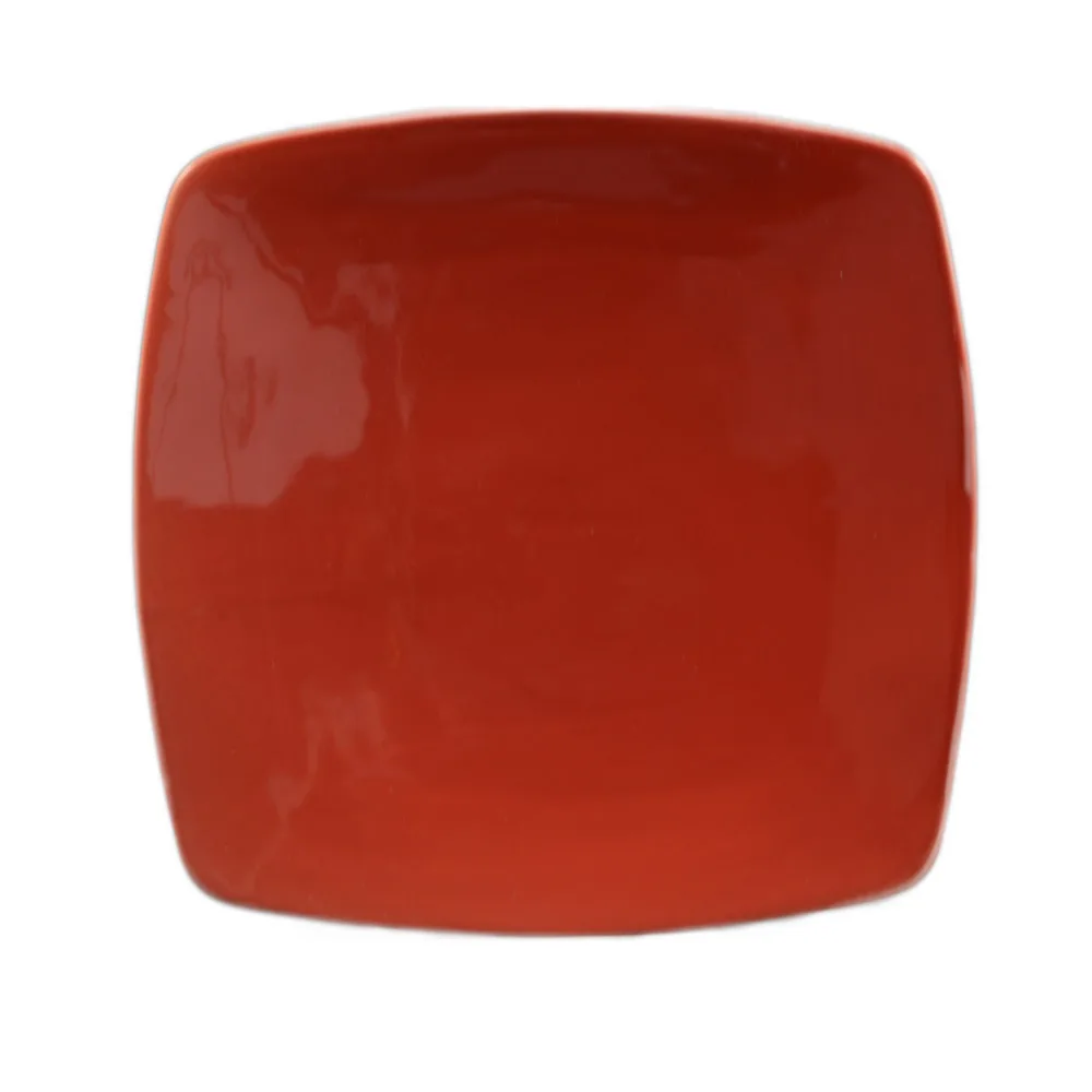 CAC China R-FS21-R Square Plate, 11-7/8" x 11-7/8" x 1-1/4" Ceramic Red, DW/Ov/MW Safe - Dozen