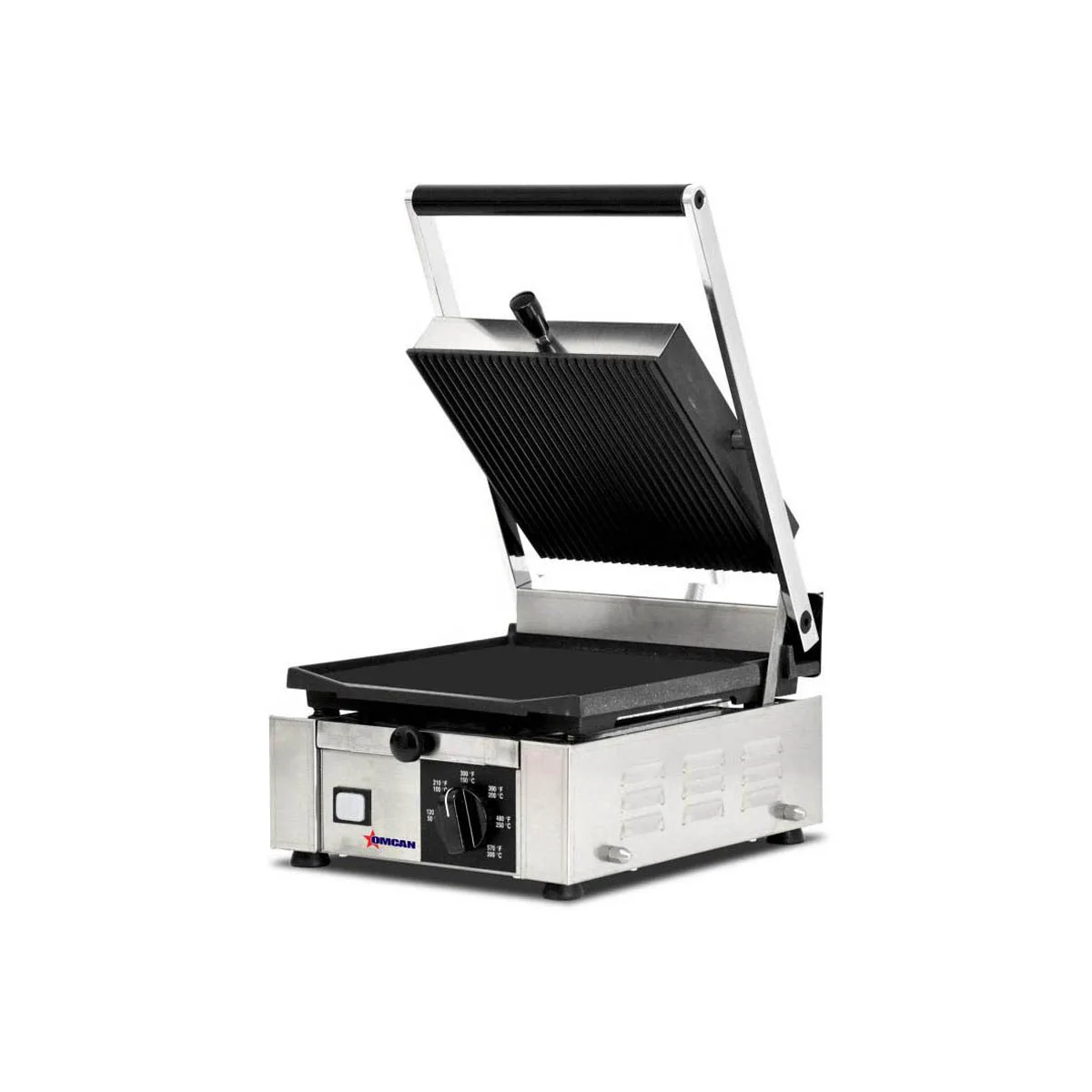 Omcan USA 11376 Single Sandwich Panini Grill w/ 9" x 10" Grooved & Smooth Plates, 120V