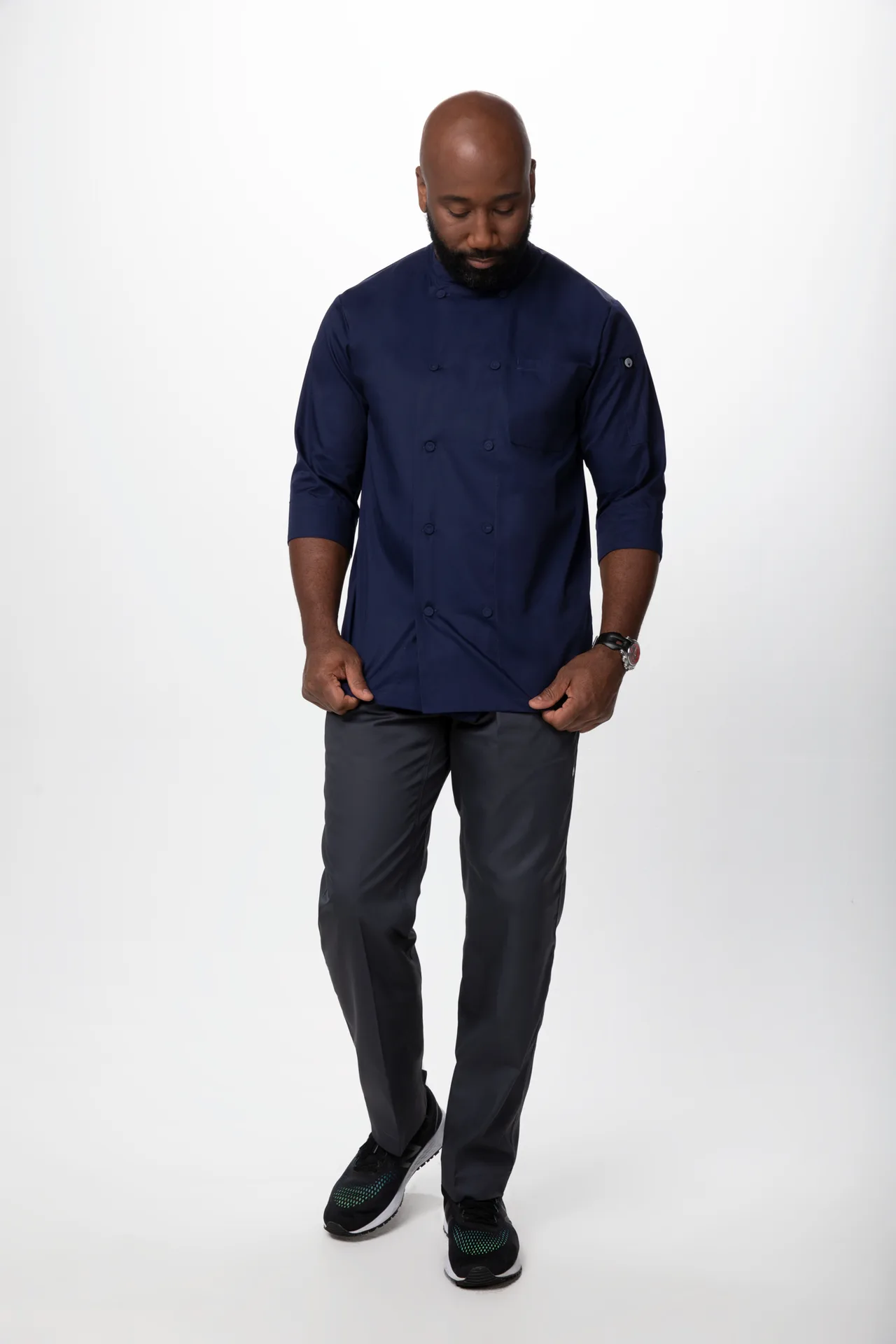 Chef Works JLCL-NAV-XS Morocco Chef Coat, Double Breasted, 3/4 Sleeves, Navy, XS - 1/Box