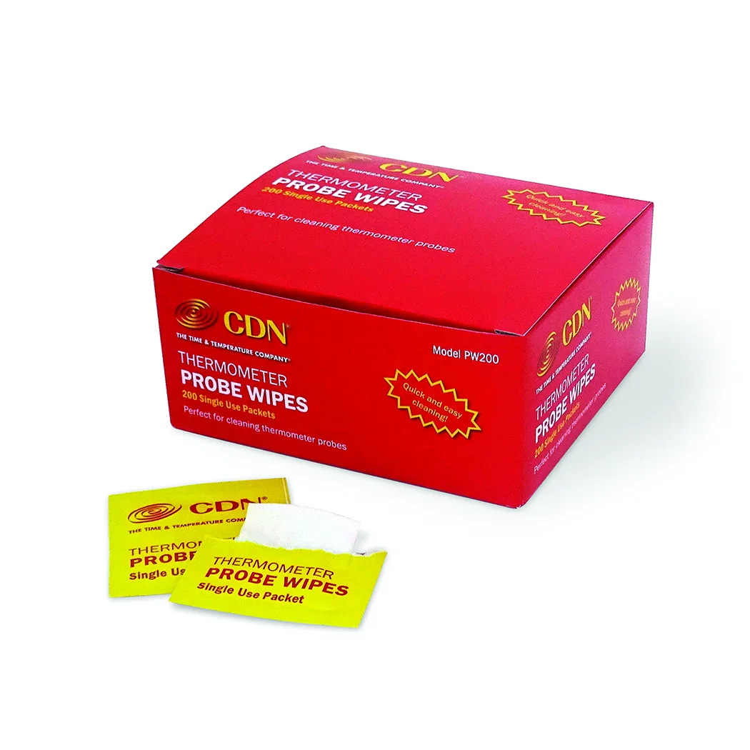 CDN PW200 Thermometer Probe Wipes, 70% Isopropyl Alcohol, 1-1/5" x 2-1/5" (3 x 5.5 cm), 200/Box