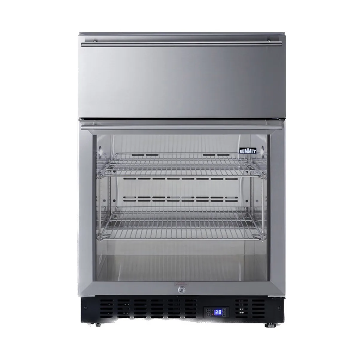 Summit SCR615TDCSS 24" Built-in Glass Door Undercounter Refrigerator in Stainless Steel, w/ 1 Drawer, 4.8 cu. ft.