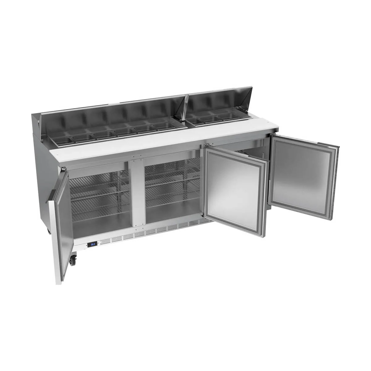 Beverage Air SPE72HC-18 72" Three Section Sandwich/Salad Prep Table w/ 3 Doors, 18 pans, 20 cu. ft.