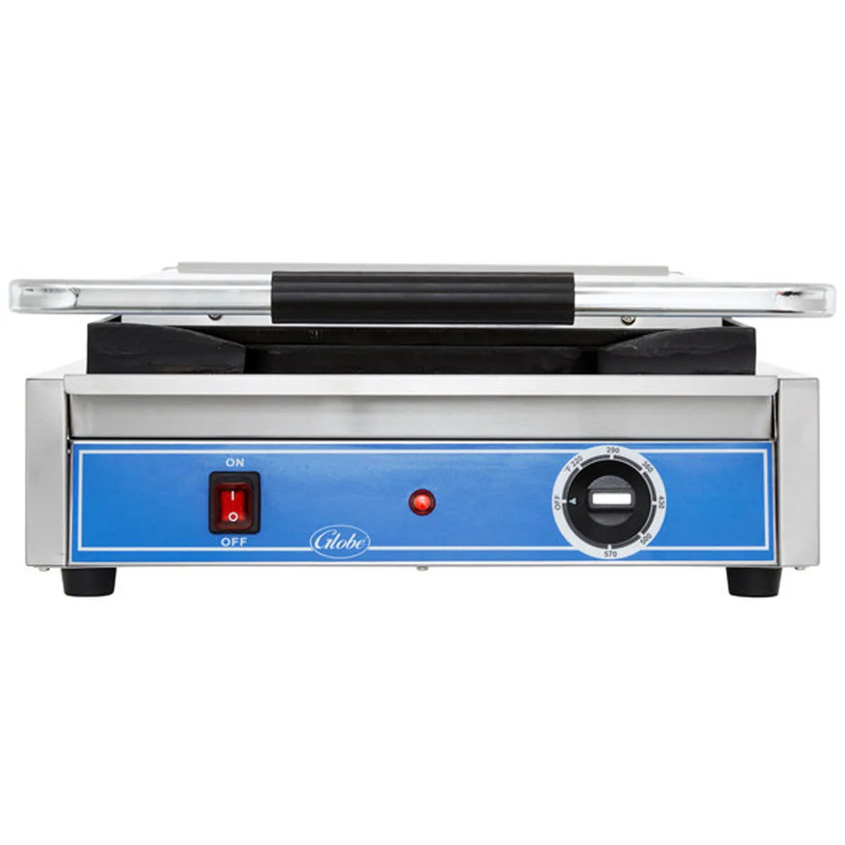 Globe GSG1410 19" Single Sandwich Panini Grill w/ 14" x 10" Smooth Plates, 120V