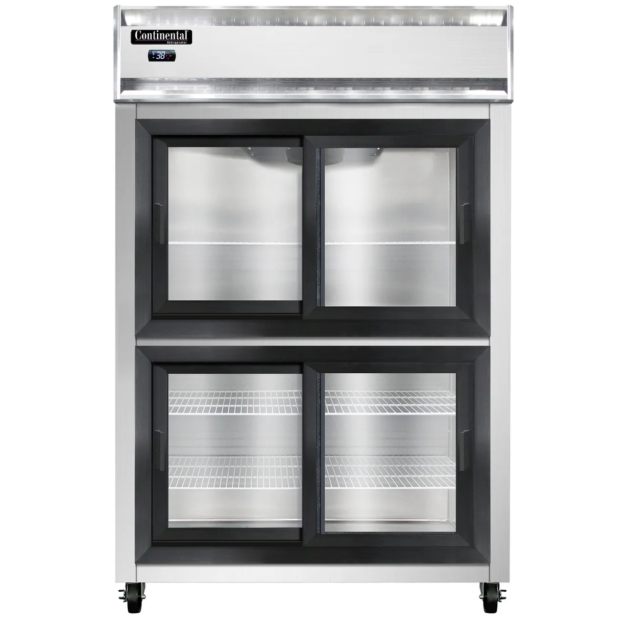 Continental Refrigerator 2RNSASGDHD 52" 2-Section Reach-In Refrigerator w/ 4 Sliding Half Glass Doors, Stainless Steel Exterior, 48 cu.ft.