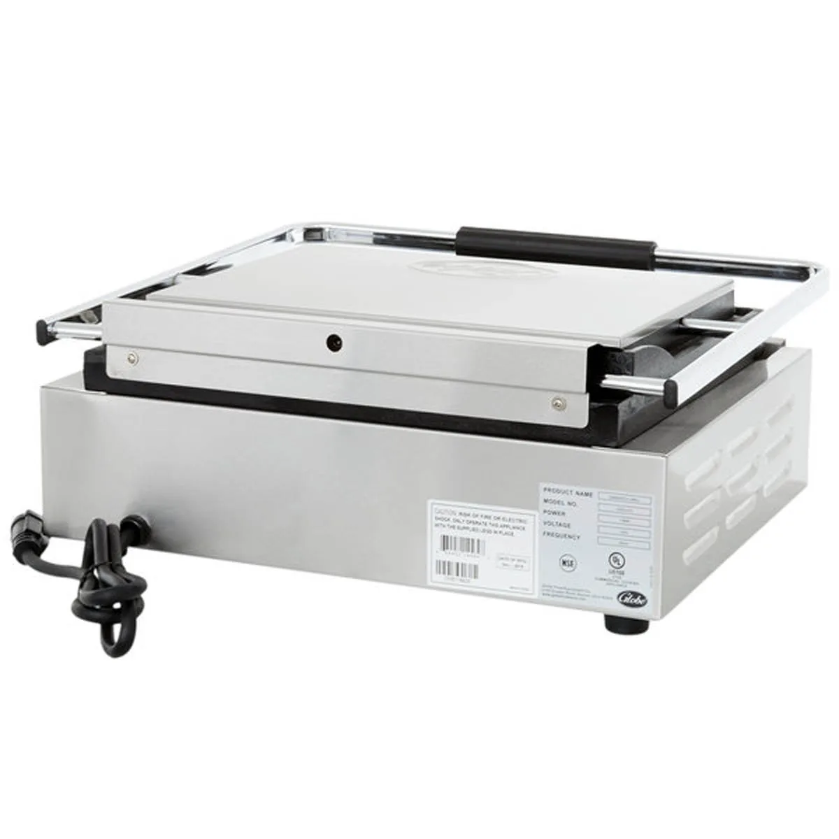 Globe GSG1410 19" Single Sandwich Panini Grill w/ 14" x 10" Smooth Plates, 120V