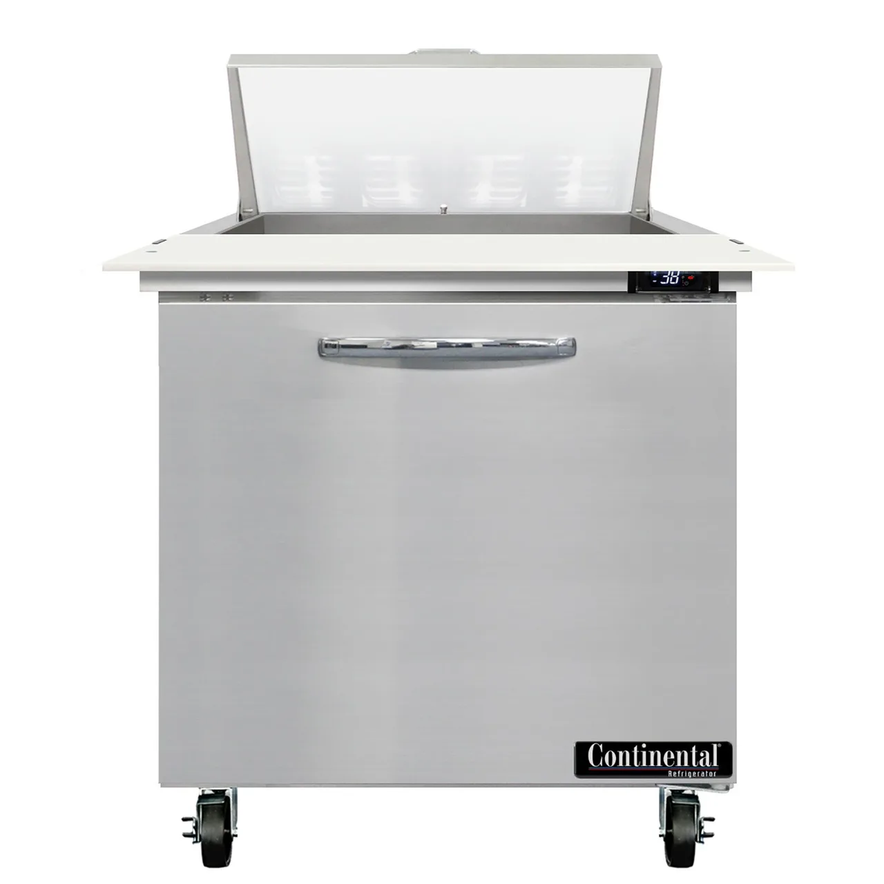 Continental Refrigerator SW32N8C 32" 1-Door Sandwich and Salad Prep Table, 8 Pans, Stainless Steel Exterior