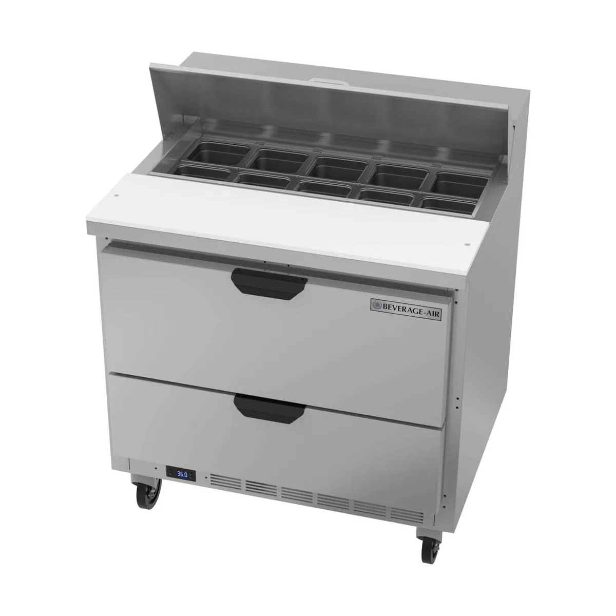 Beverage Air SPED36HC-10-2 36" One Section Sandwich/Salad Prep Table w/ 2 Drawers, 10 Pans
