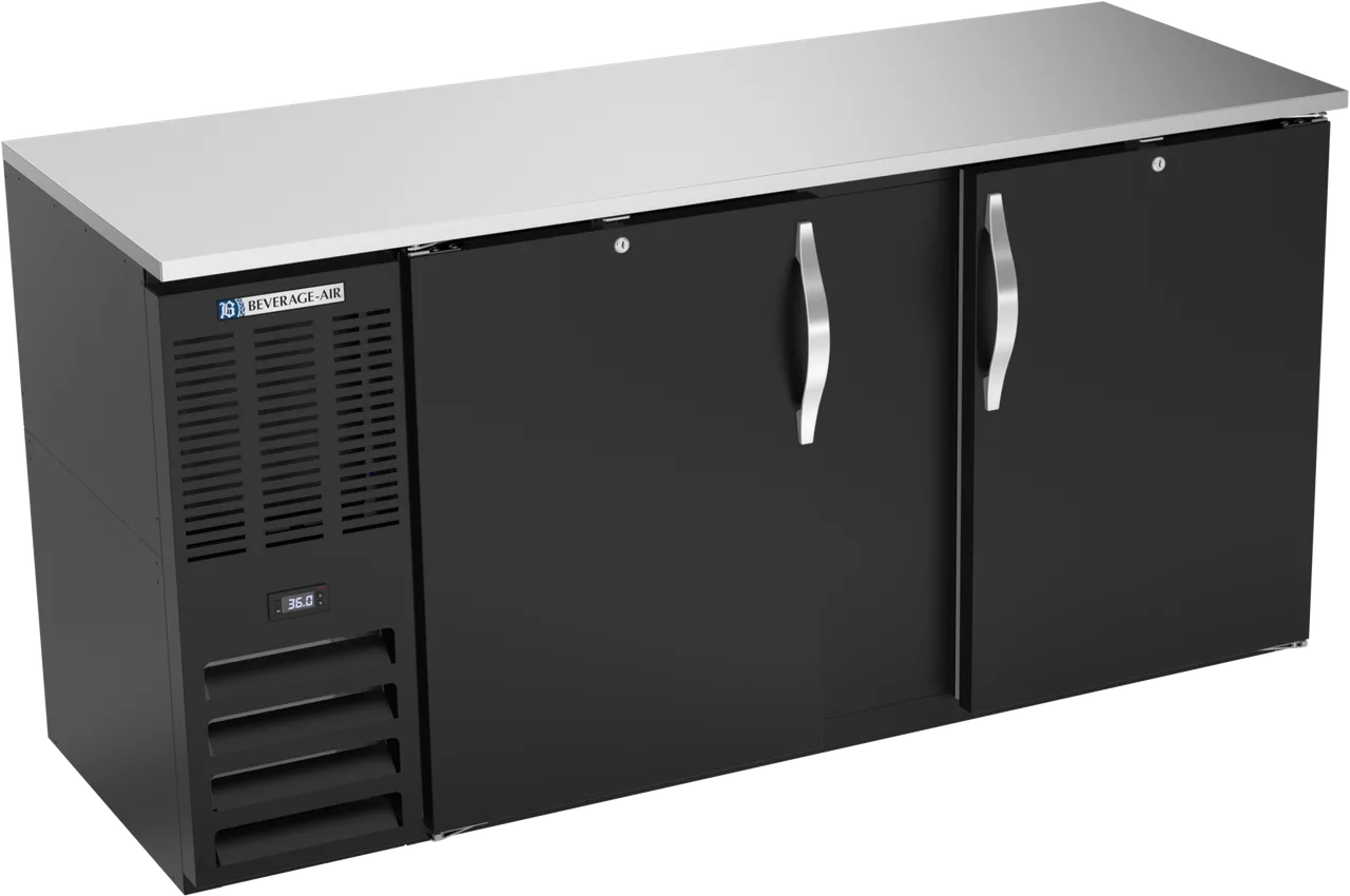 Beverage Air BBN68HC-B Back Bar Cooler, 68"W×26-3/8"D×34"H, 18.24 cu ft, Black, R290, 1/3 HP 115V