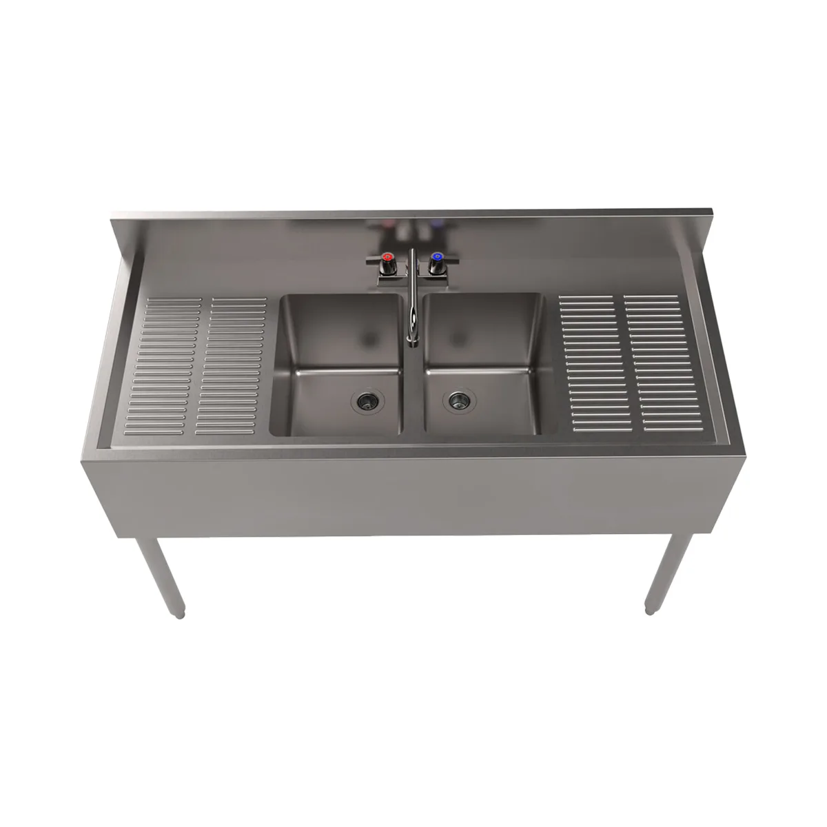 BK Resources UB4-21-248TS 48" Underbar Sink Units, 2 Compartment with 2 Drainboards