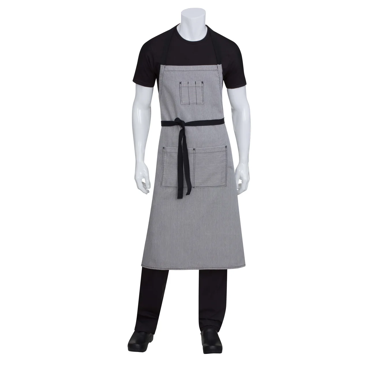 Chef Works AB038-BLK-0 Bib Apron, 39.5"L x 35"W, Adjustable Contrast Ties, Black, Cotton/Poly Denim