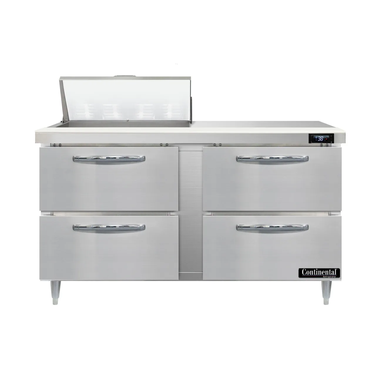 Continental Refrigerator D60N8-D 60" Two Section Sandwich / Salad Prep Table w/ 4 Drawers, 8 Pans