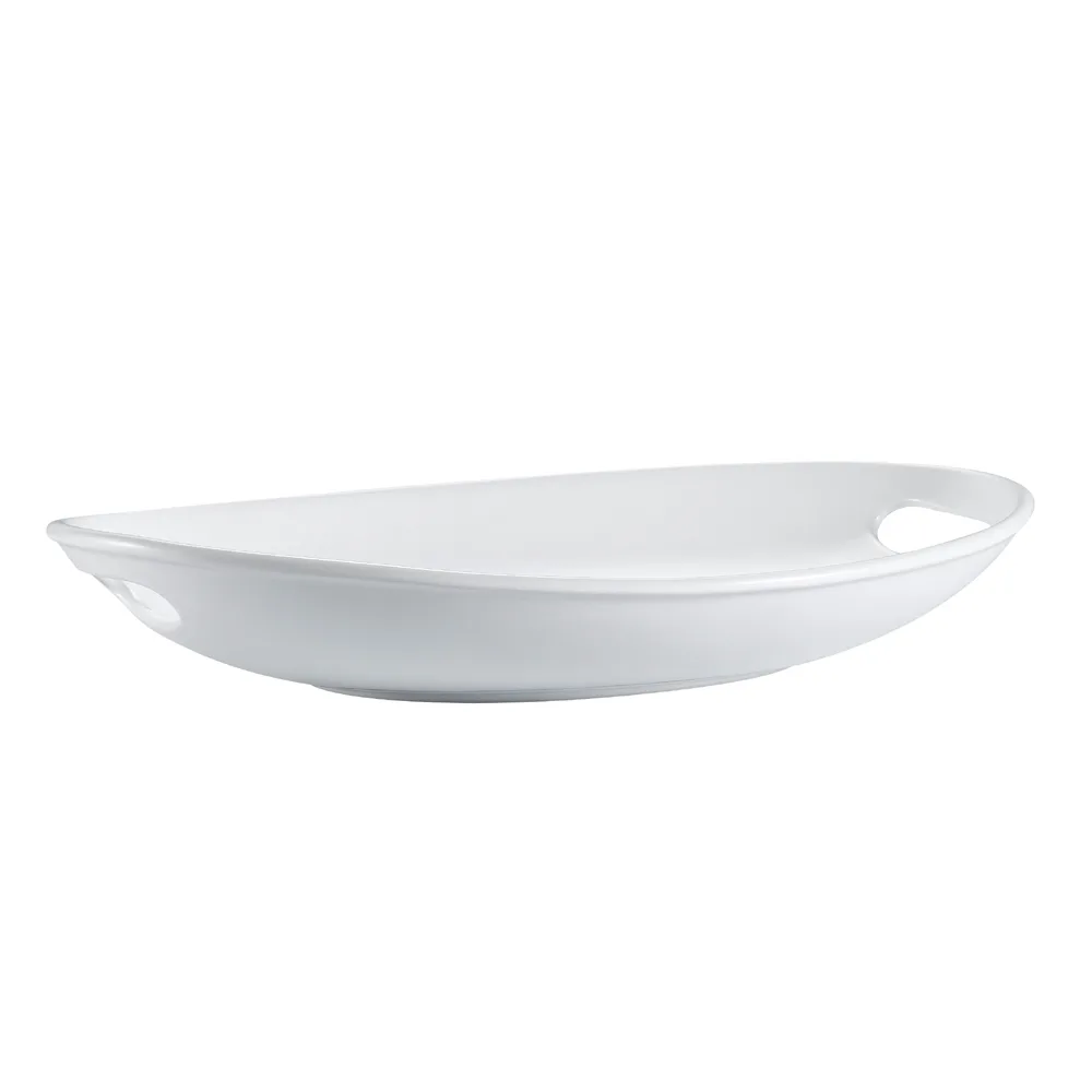 CAC China MX-OT18 Catering Tray, 18-1/8"L x 12-7/8"W x 2-1/4"H, Porcelain Oval, 2 Handles