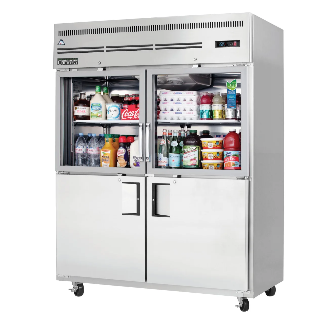 Everest EGSWH4 59" 2-Section Reach-In Refrigerator w/ 2 Solid & 2 Glass Half Doors, Top Mount, Stainless Steel, 55 cu. ft.