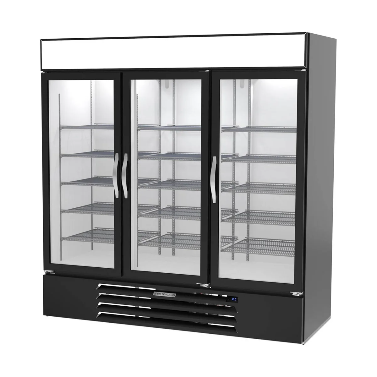 Beverage Air MMR72HC-1-B 75" Three Glass Door Merchandiser Refrigerator in Black, 68.5 cu. ft.