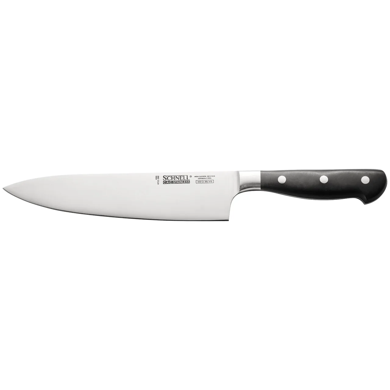 CAC China KFCC-G82 Schnell Chef Knife, 8", German High-Carbon Steel, Ice-Tempered, Black Handle