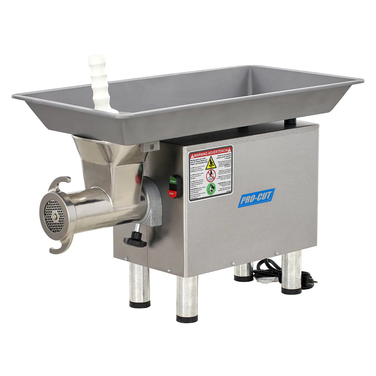 Pro-Cut KG-22W-XP-SS Bench Meat Grinder – 2 HP, #22 Hub, 220V, 1788/924 lb/hr, Stainless Steel, 3/16” Plate, Safety Guard
