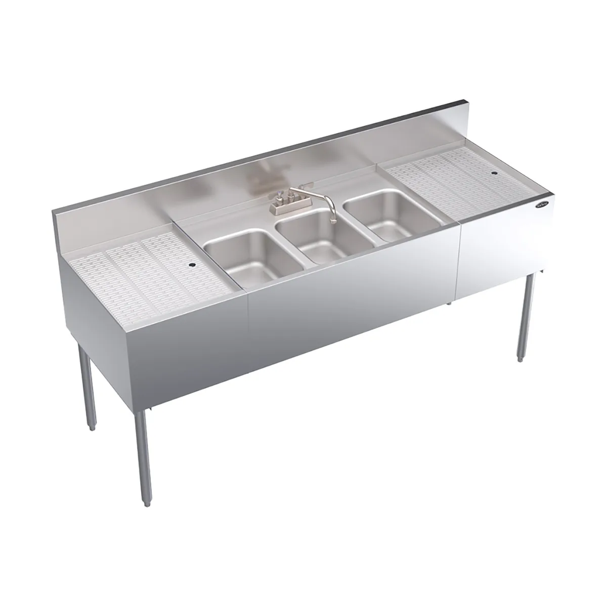 Krowne KR24-63C 72" Underbar Sink Units, 3 Compartment with 2 Drainboards