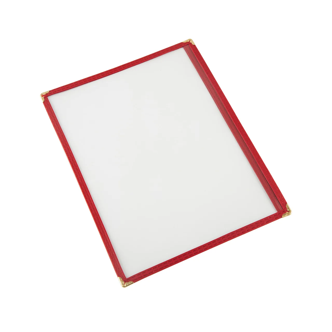 CAC China MCP1-911RD Menu Cover, 1-Pocket Vinyl Booklet, 8½" x 11" Size, Brass Corners, Red Trim