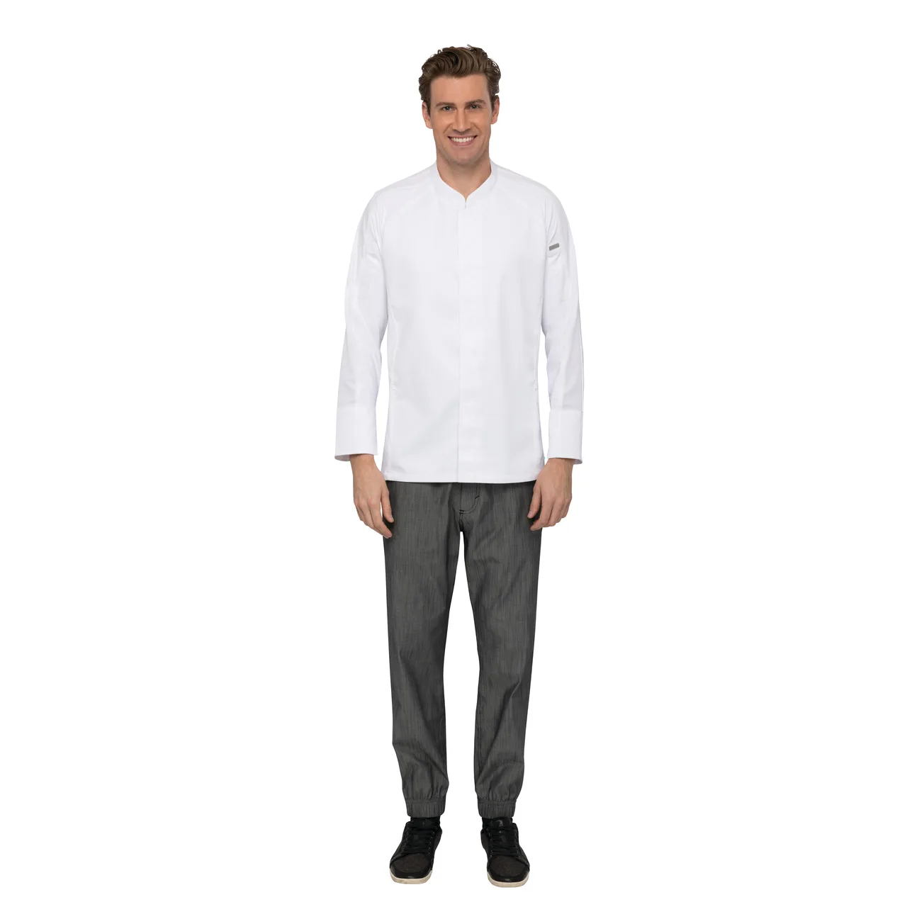 Chef Works CES04-WHT-XL Valencia Knit Chef Coat, White XL, 65/35 PolyCotton Twill, Snap Closure