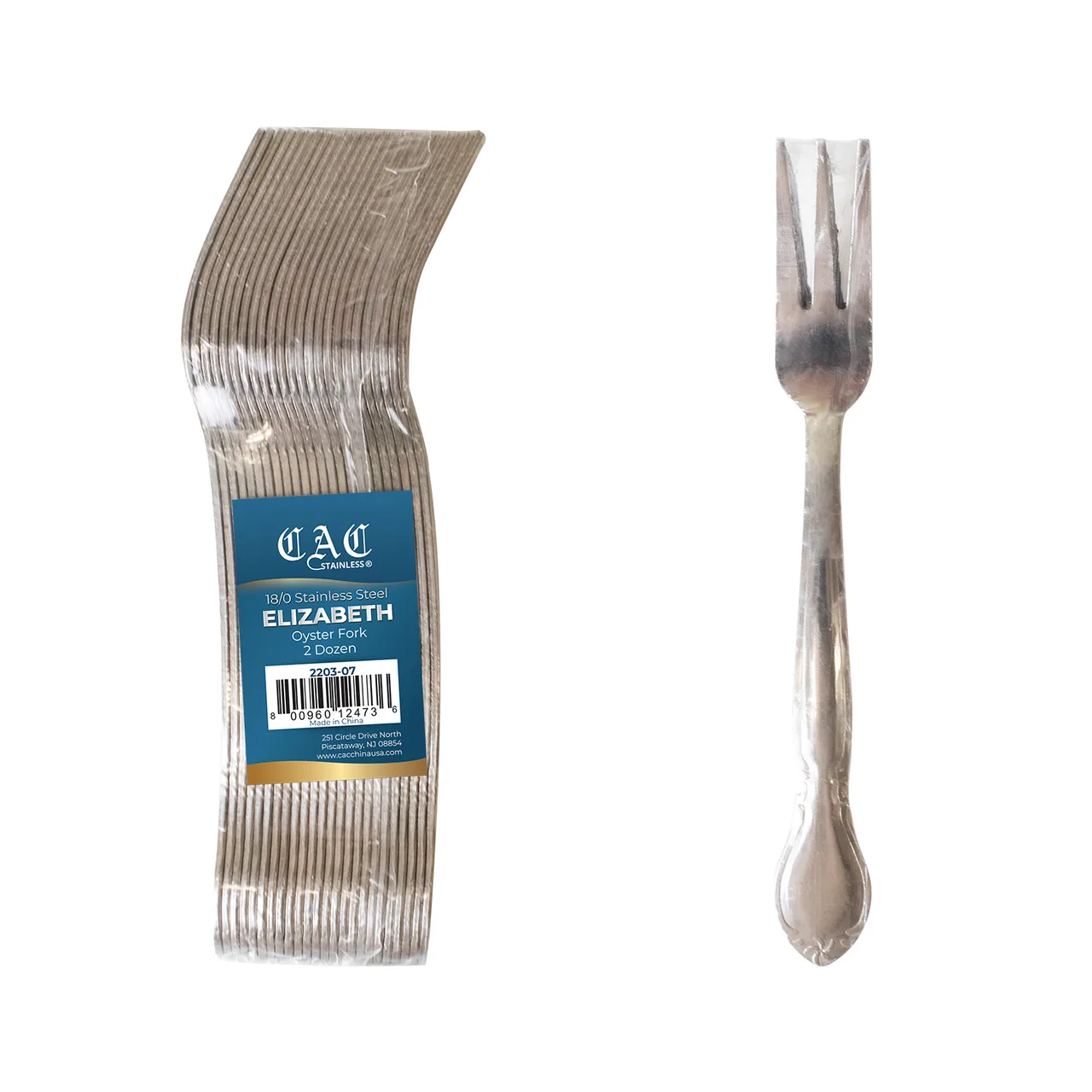 CAC China 2203-07 Elizabeth Oyster Fork, 6" Length, 18/0 Stainless Steel Frost Finish, High Weight