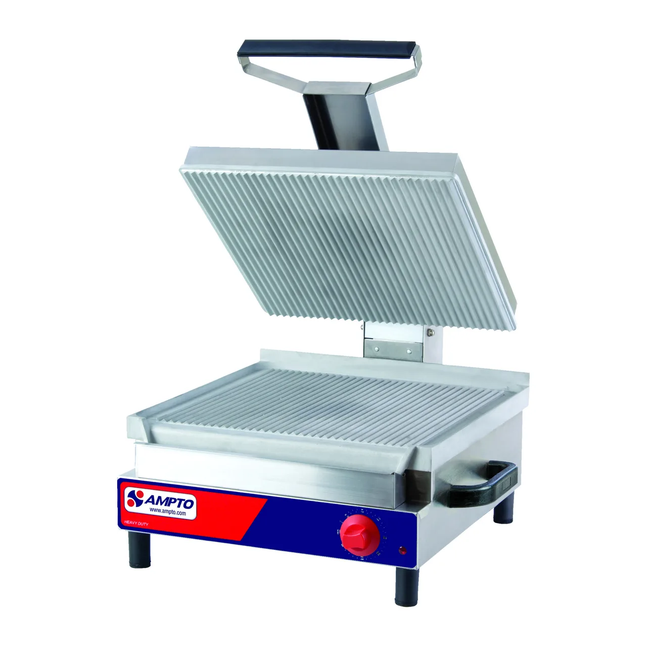 AMPTO SSGE 17" Electric Sandwich Panini Grill w/ Aluminum Grooved Plates, 120V