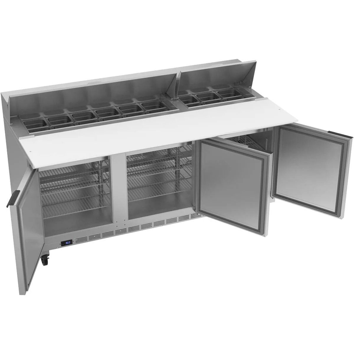 Beverage Air SPE72HC-18C 72" Three Section Sandwich/Salad Prep Table w/ 3 Doors, 18 pans, 20 cu. ft.