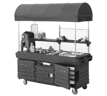 Cambro KVC854C191 CamKiosk Polyethylene Granite Gray Vending Cart w/ 4 Pan Wells and Canopy
