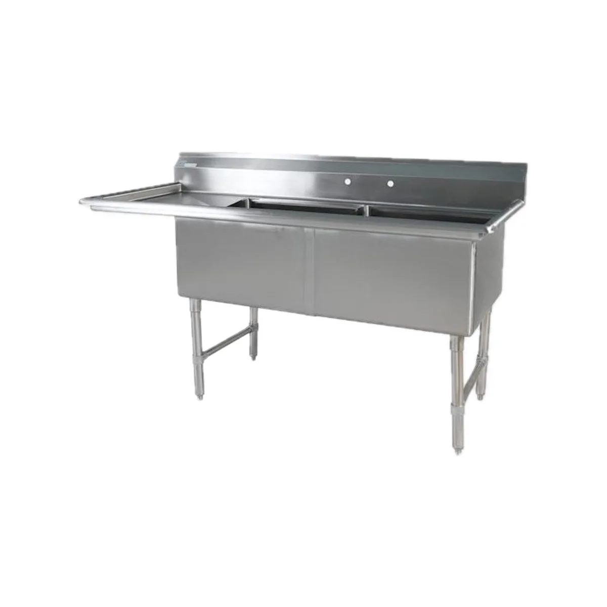 Klinger's Trading EIT2DL 68" Two Compartment Sink, 24"W x 24"L Bowl With Left-Hand Drainboard
