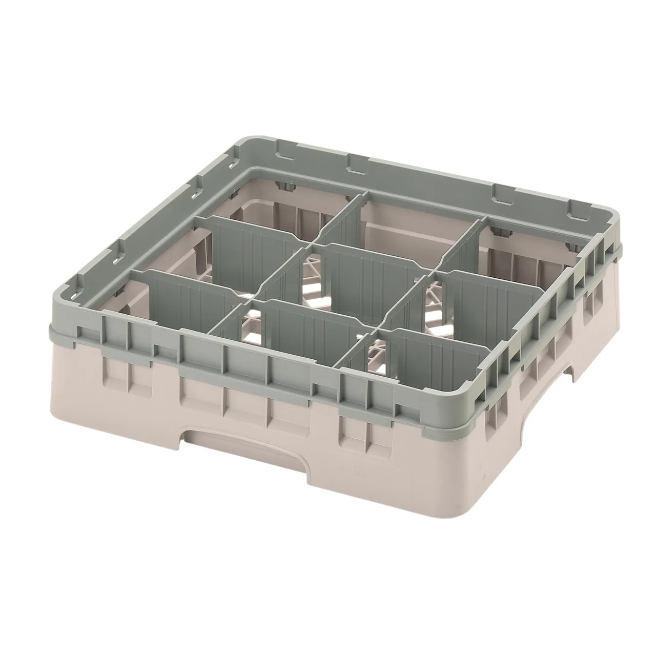 Cambro 9S318184 Camrack Glass Rack, Full Size, Beige, 19-3/4" x 19-3/4", 9 Compartments, 5-7/8" Max Dia, HACCP Compliant
